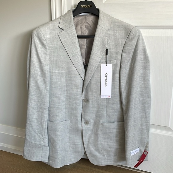 Calvin Klein Men's Slim Fit Mariano Blazer Sport Coat Suit Jacket White Grey 38R - Picture 2 of 8